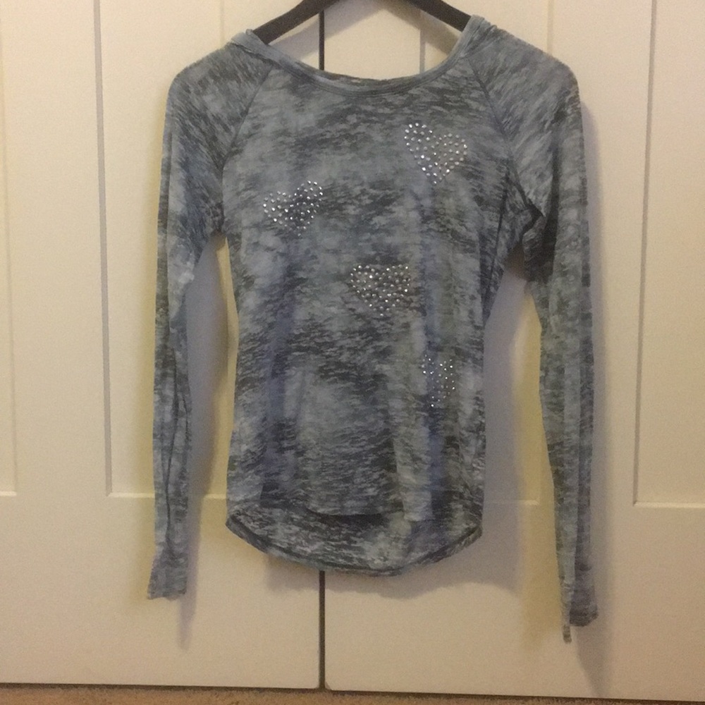 Grey long sleeve shirt with a hood good condition